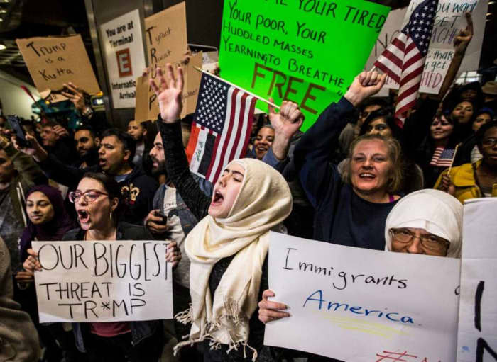 This is how far we've come and the hope of the future. While some support the current ban, many from all backgrounds fight it and come together to do so. It's stark contrast to the conflicts and racism between immigrants not too long ago.