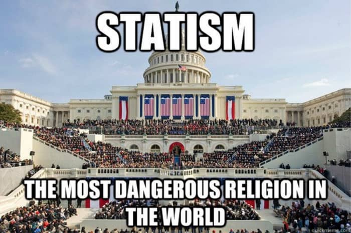 The political right generally sees the state as an extension of religion; the political left generally sees the state as a substitute for religion; libertarians generally see the state as a criminal organization.