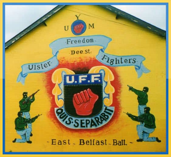 Loyalist mural in East Belfast dedicated to the UFF a cover name used by the Ulster Defense Association.