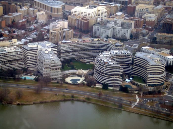 President Nixon was accused of covering up his involvement in a break-in at the Watergate complex (pictured). The Watergate scandal is an example of a real conspiracy, eventually leading to Nixon's resignation in 1974.