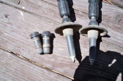 My trekking pole tips, before and after replacement. The first set (on the left) were so worn they were gone.