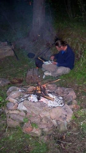 Camping along the trail. Steve was glad he brought his travel watercolor set. He spent many happy hours painting next to the campfire or in the tent as it rained and snowed.