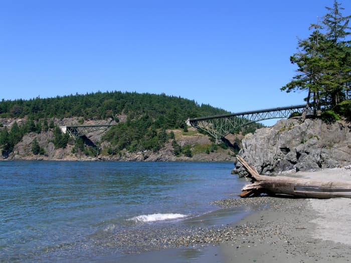 Deception Pass Bridge as seen from the state park beach area below. Great place to picnic and beach comb.