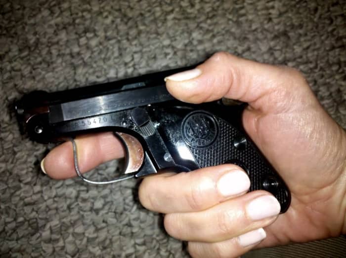 Beretta Minx pistol, .22 short, manufactured about 1978. The Beretta Bobcat is similar. I call this my "piff" gun. The dealer calls it "a belly gun."