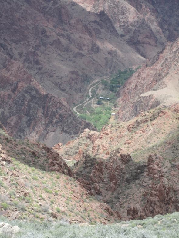 Phantom Ranch, Grand Canyon. Looking Down on Phantom Ranch and Bright Angel Campground, on the Colorado River and Bright Angel Creek.