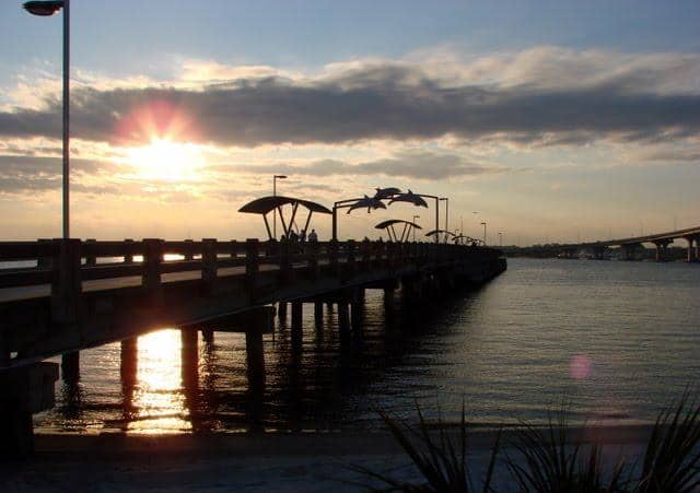 This fishing pier, or at least the end of it you can see, used to be part of the Vilano Bridge that A1A used to go across. You can see the new bridge over to the side. The old bridge is a great place for sheephead.