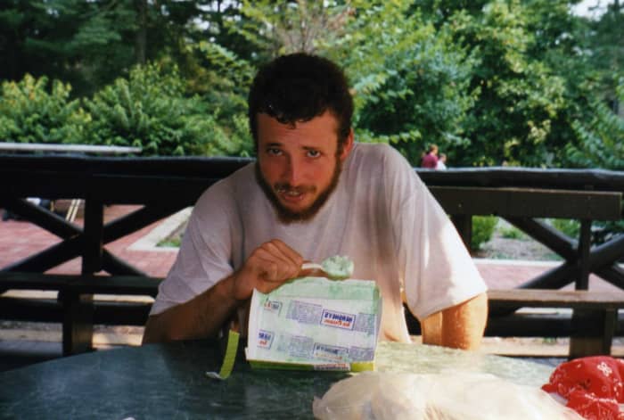 Here is "Crawdad" at Pine Grove Park in Pennsylvania undertaking the half-gallon challenge. I ate a half-gallon of moose tracks for my challenge.