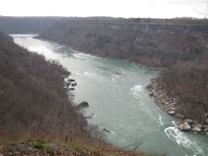 Looking south on the Niagara River Gorge from the Rim Trail near Devil's Hole State Park on a snowless December day.