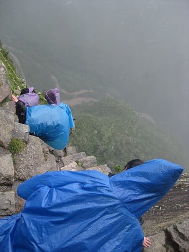 If I had to choose the one top moment in my life when I thought I was going to die, this climb down from Waynapicchu on slippery rocks where people have actually plunged to their deaths!