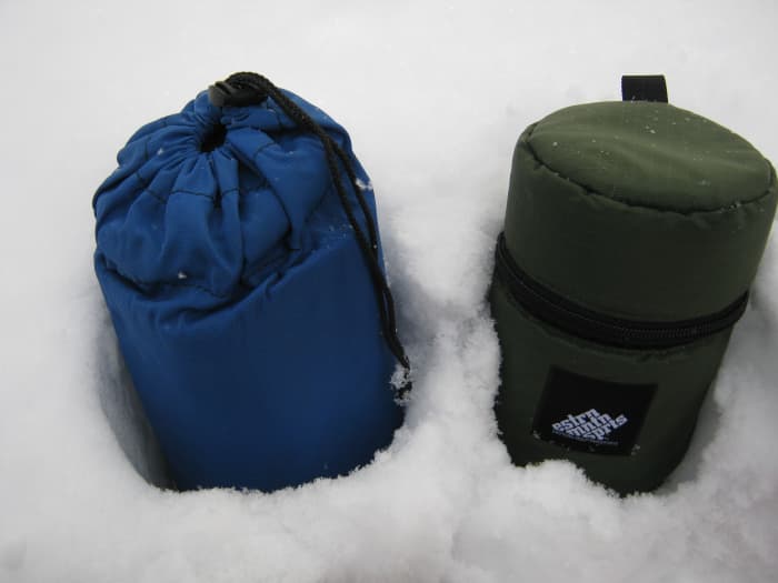 Insulated water bottle carriers are an easy way to keep water from freezing while winter backpacking.