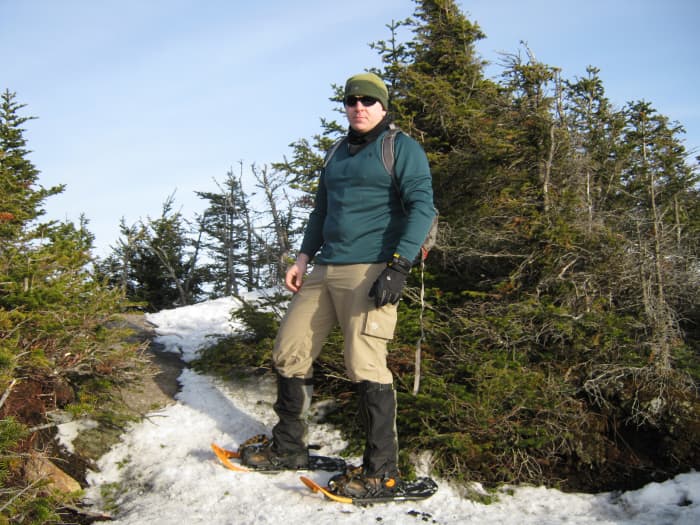 Snowshoeing in the Adirondack Colvin Range in April. Note the gaiters: they do a fantastic job of keeping your lower legs dry and snow out of your boots.