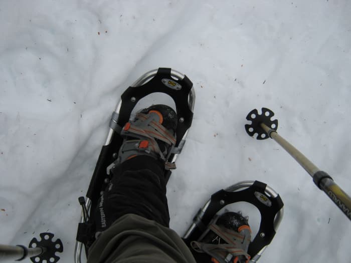The snowshoe you choose depends upon your weight and the terrain in which you'll be hiking. In the above picture, me in a pair of Atlas 1025 snowshoes.