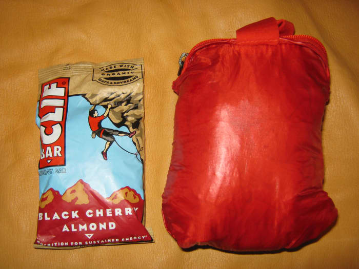 The North Face Verto folded up in its pocket pouch is about the size of an energy bar. The Verto Jacket weighs a mere 3.2 ounces.