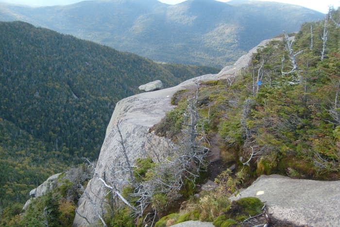 Watch your step! Falls area potential hazard for all hikers. This picture taken on a solo Great Range traverse in the Adirondacks.
