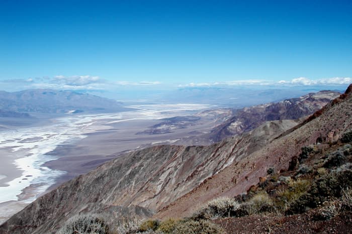 Dante's View. Here is a spectacular view of Death Valley. The white on the floor of the valley are the salt flats, not snow!