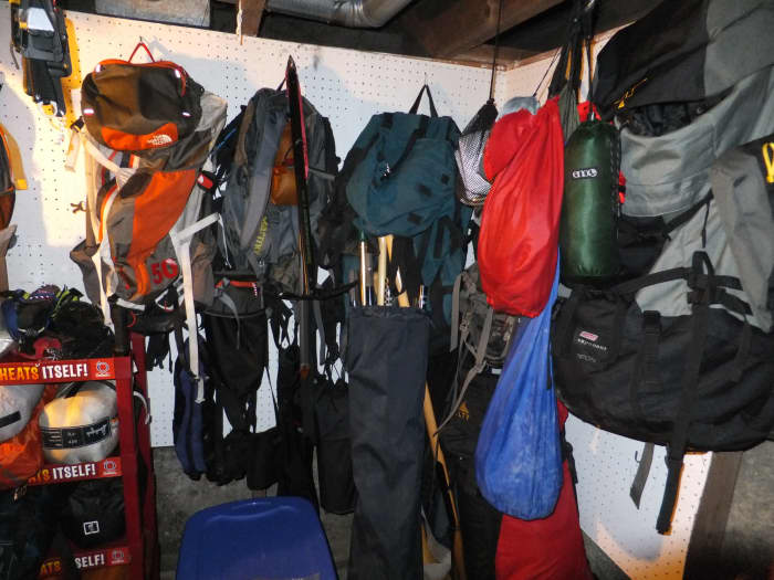 A well organized place to keep your gear helps you maintain your sanity while preparing for a camping trip.