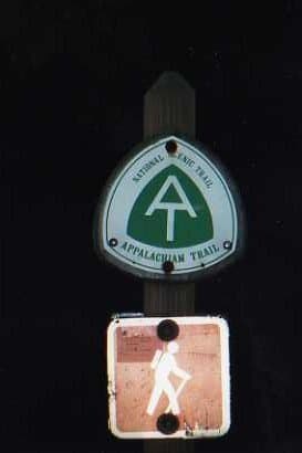 Most of the Appalachian Trail is marked with metal signs like this near roads and trailheads.