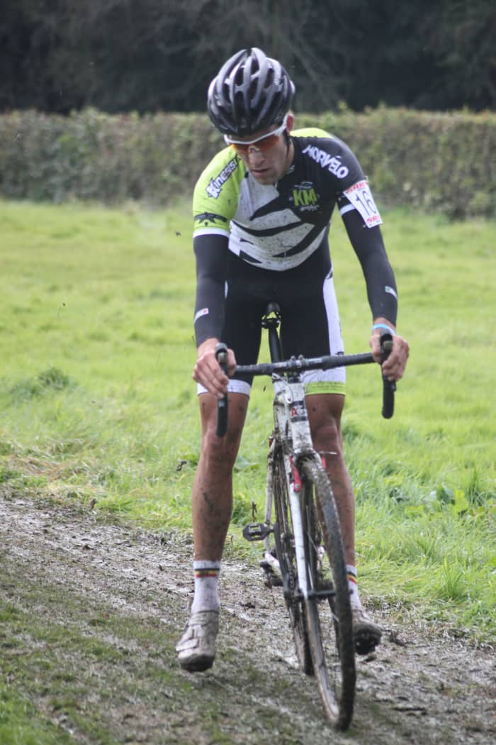 Bruce Dalton of Kinesis Morvelo Project making good use of his Crank Brothers Candy Pedals for cyclocross.