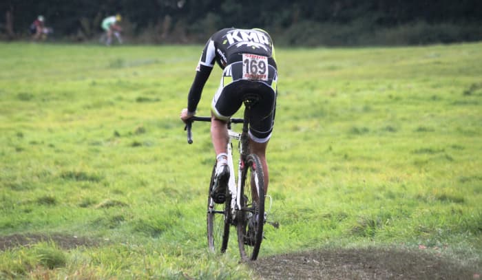 The pedals on your cyclocross bike needs to be able to cope with the mud. Pictured: Bruce Dalton of Kinesis Morvelo Project.