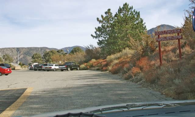 Driving into the Devil's Punchbowl unguarded parking lot. There is no entrance fee.