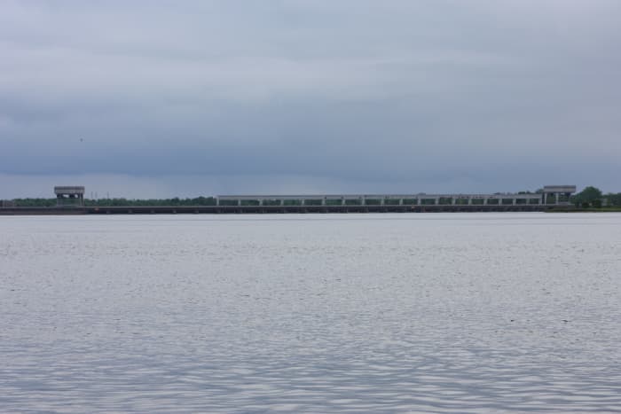 R.H Saunders Station in the distance. Taken from the shore of MacDonell Island, in the Parkway