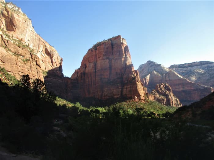 Angels Landing is a massive rock pinnacle that can be climbed on a Park Service trail that does not require technical gear, photo by author