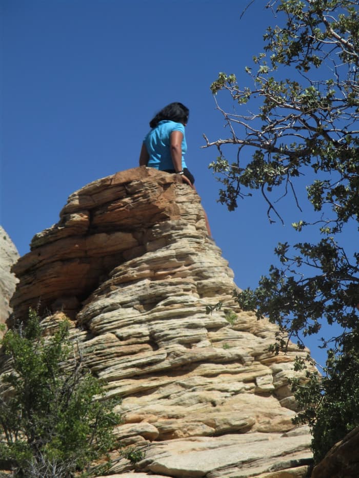 This natural rockpile is the true summit of Angels Landing. As a result climbers sometimes wait in line to have their picture taken.