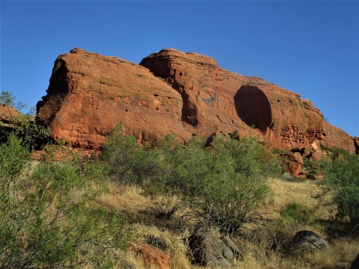 Many rock formations like the one pictured here can be found along the Chuckwalla Trail. photo by author
