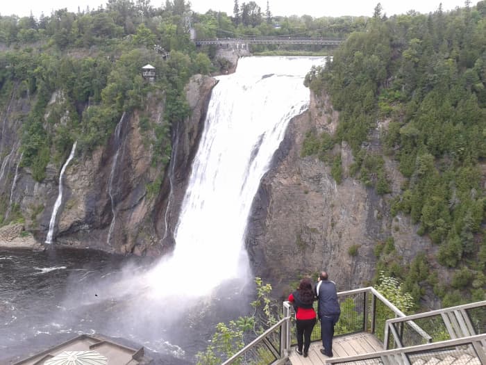 Montmorency Falls is 249 feet high, offering a zip line experience along the sheer drop of the thundering water.
