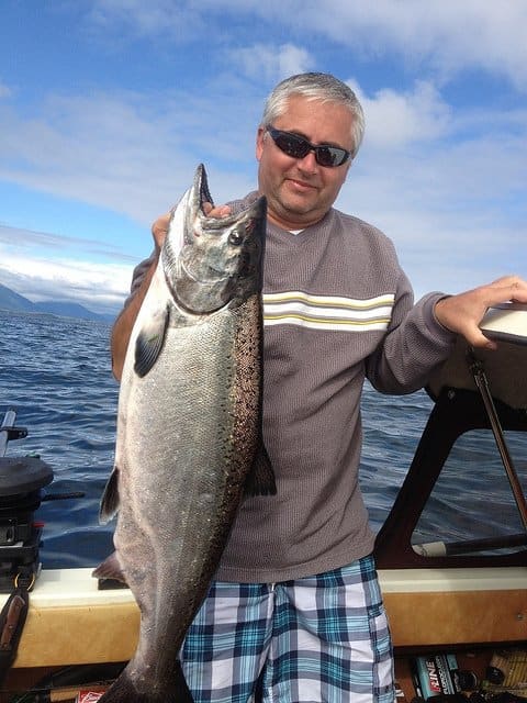 Note the downrigger in the background. The majority of King salmon are caught while downrigger trolling.