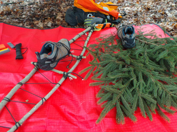 Improvised snowshoes will get you out of the woods in case fall snow finds you unprepared.