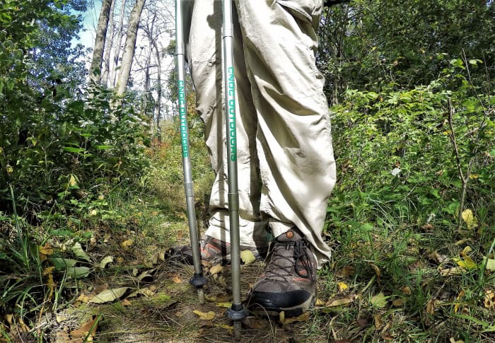 Trekking poles, like these Vertex poles from Cnoc Outdoors, will help keep you on your feet.