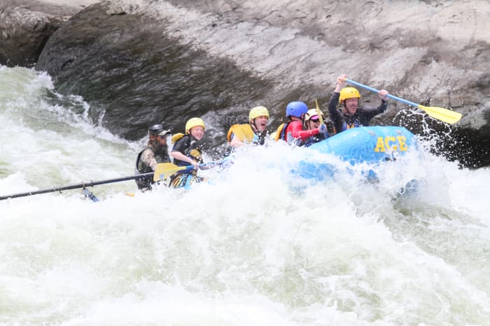 Oars and an expert guide stabilize a raft in Class V white water, allowing kids as young as 9 years of age to experience the thrill of this extreme sport.