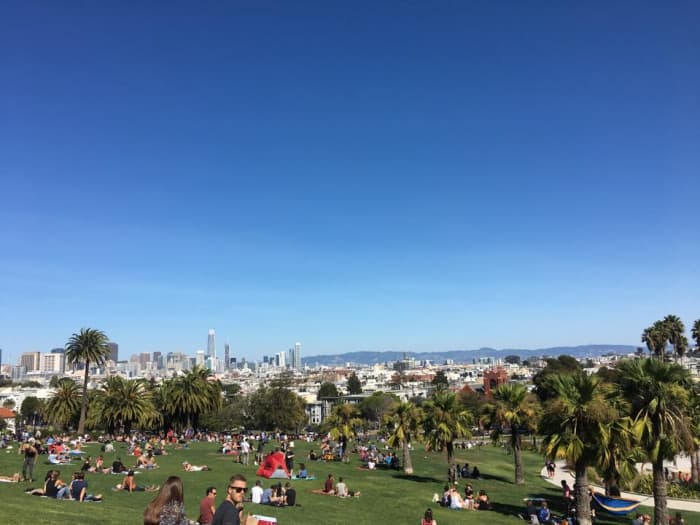 San Francisco's Dolores Park on a Gloriously Sunny Day. As you can see, it's a popular spot!