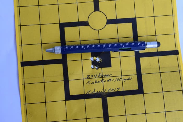 Final zero of .204 Ruger rifle. The load is acceptable and the rifle is now "field ready".