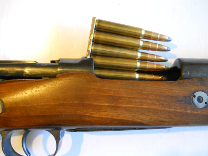 Most mil-surp bolt-actions are reloaded quickly with simple stripper clips. Just push the cartridges down into the magazine with a thumb. Clip ejects when the bolt moves forward to chamber the first round.