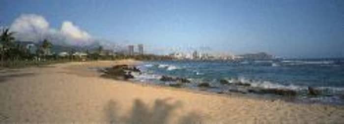Sand Island State Recreation Area, available for camping with a view of Honolulu, HI, in the background