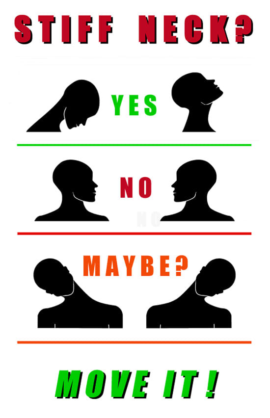 Gently moving the neck through the three planes of motion, the Sagittal, Transverse, and Frontal planes which I refer to as 'Yes', 'No', and 'Maybe'.
