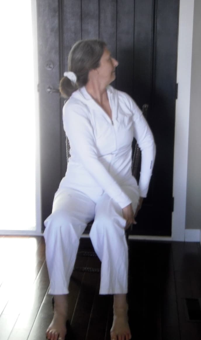 Gentle Twists keep the spine flexible and tone the waist. Hold the position gently, and keep breathing.