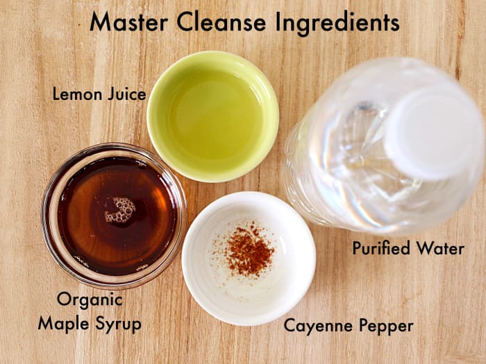 The recipe for Master Cleanse Lemonade requires four ingredients: a high-quality maple syrup, lemons, cayenne pepper, and purified water.