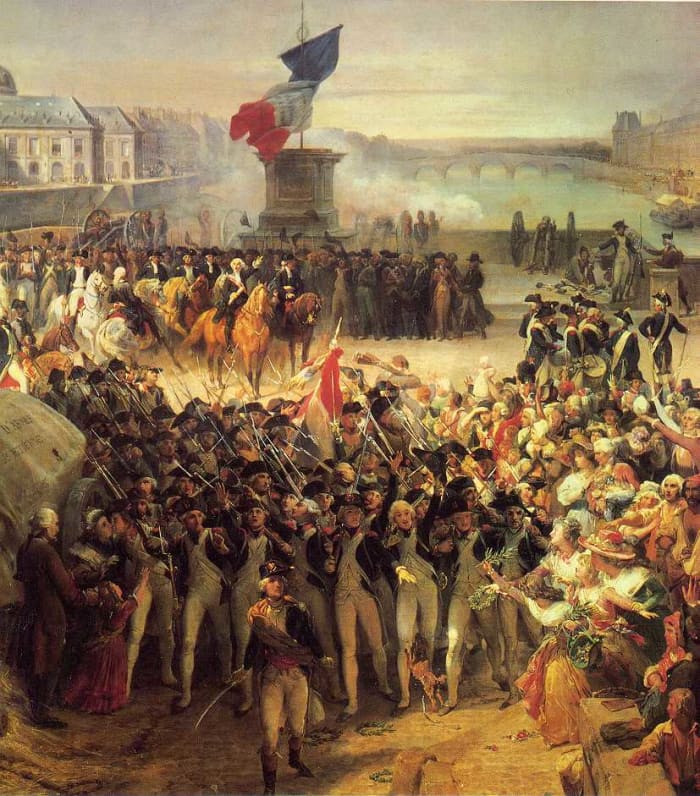 This painting from the French Revolution era shows the class between the court and the military that had swung to the side of the people and bourgeoisie.