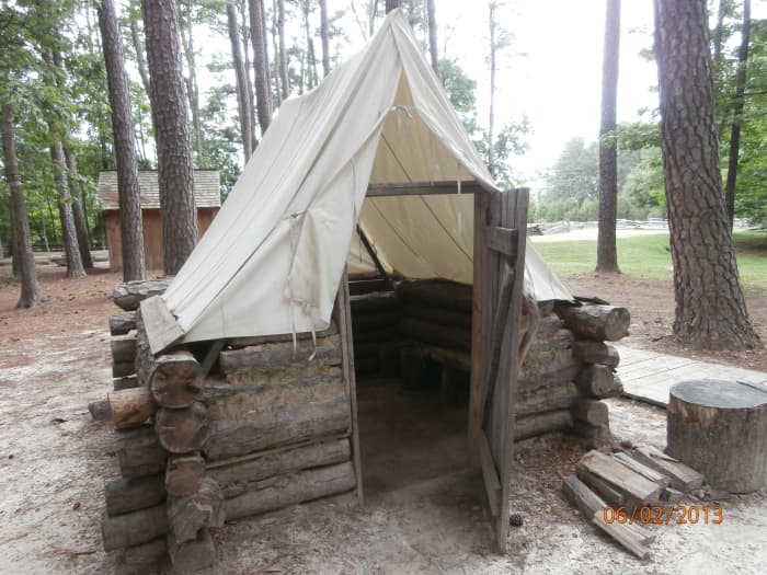 Soldiers worked together to construct shelter while in winter camp. The roads were generally too muddy to move troops and artillery during the winter. This is an example of winter camp shelter.