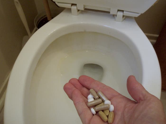 Tossing leftover drugs down the toilet affects the entire water supply system, and way too many people do it. Although water companies do filter some of the drugs, the newer ones are often missed.
