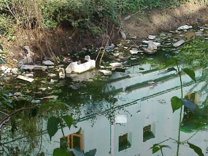 People have trashed lakes, rivers, and streams as well as the ocean. This water sinks down into the aquifer, taking the pollution down into our drinking water, leaving lighter trash by the shores, and moving the rest into the ocean.