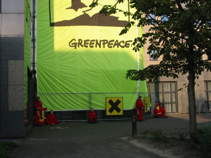Greenpeace being cheeky (again). Greenpeace remains a very active and powerful transnational cause group.
