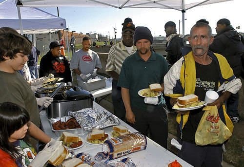 Soup kitchens are busier than they've ever been because people are unable to find work and, when they do, it doesn't pay enough to cover ordinary bills. This soup kitchen is run by Big Hearts Ministries in Dallas, TX.