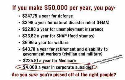 Corporations get far more of your tax dollars than poor people do, yet you don't complain. Why would you rather give your money to billionaire corporations that don't need anyone's help?