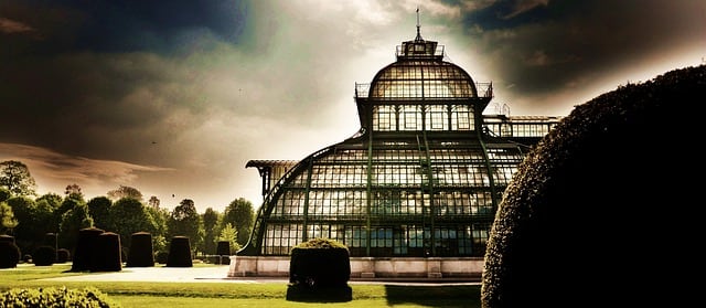 A greenhouse building in Vienna, Austria. The "greenhouse effect" works in a similar way to hot buildings, trapping heat in the Earth's atmosphere.