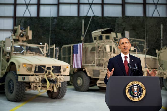 2012 President Barack Obama addresses the people of the U.S. from Afghanistan.