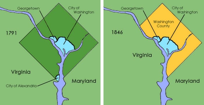 Before and After Maryland's contribution to the District of Columbia was returned. Imagine! Politicians once actually managed to Downsize DC!